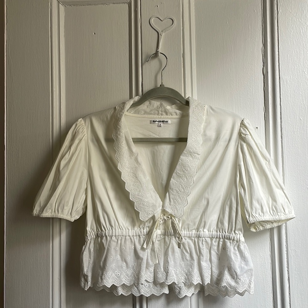 Reformation White Cotton / Paisley Top